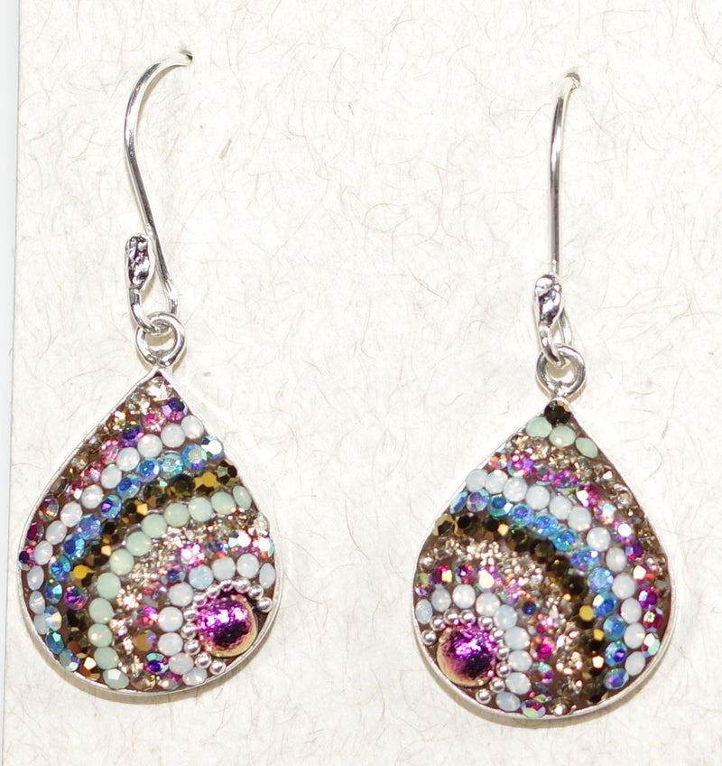 MOSAICO EARRINGS PE-8182-J: multi color Austrians crystals in 3/4" solid silver setting, french wire backs