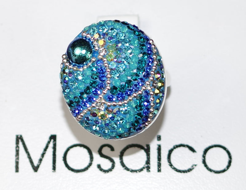 MOSAICO RING PR-8600-C: multi color Austrian crystals in 1" solid silver adjustable setting
