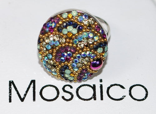 MOSAICO RING PR-8600-K: multi color Austrian crystals in 1" solid silver adjustable setting