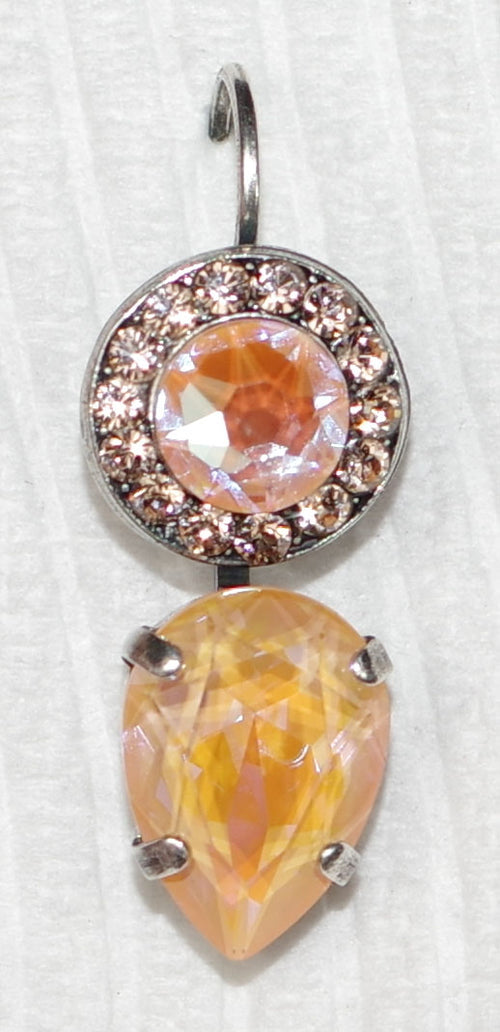 MARIANA EARRINGS PEACH SUN KISSED: peach ultra stones in 1" silver setting, lever back