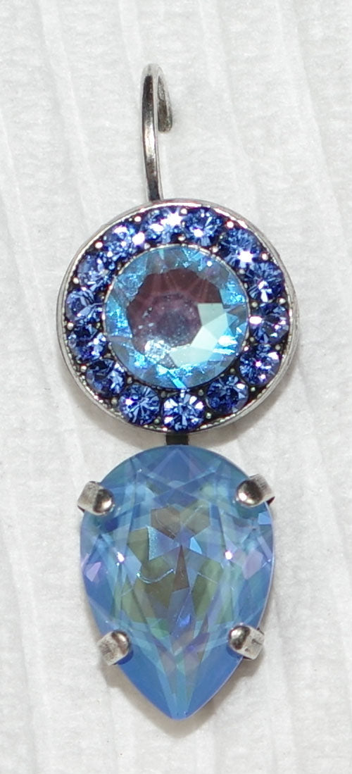 MARIANA EARRINGS BLUE SUN KISSED: blue ultra stones in 1" silver setting, lever back