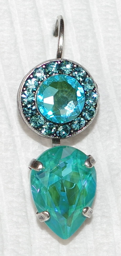 MARIANA EARRINGS TEAL SUN KISSED: teal ultra stones in 1" silver setting, lever back