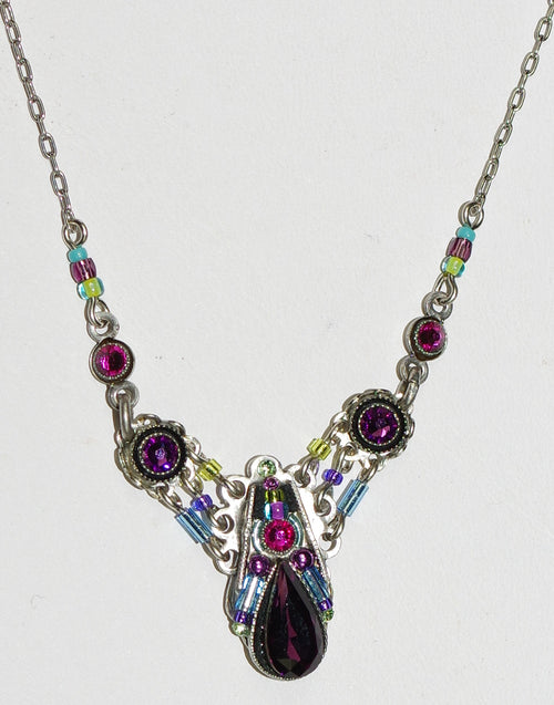 FIREFLY NECKLACE CAMELLIA AMETHYST: multi color stones in silver 17" adjustable chain