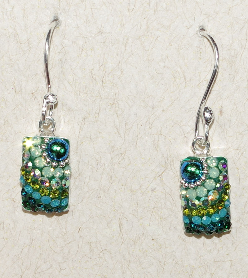 MOSAICO EARRINGS PE-8116-E: multi color Austrians crystals in 1/2" solid silver setting, french wire backs