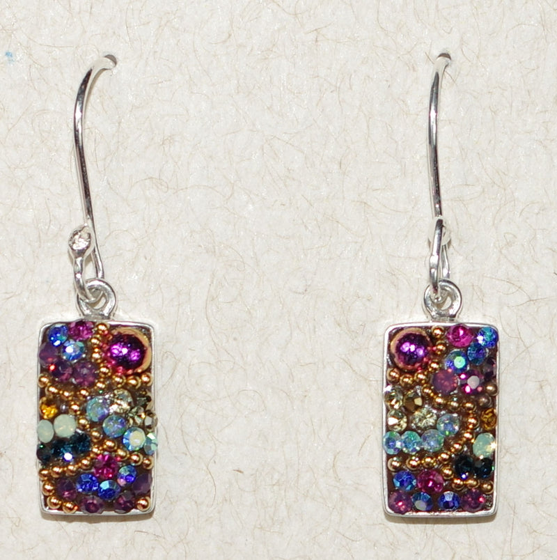 MOSAICO EARRINGS PE-8116-K: multi color Austrians crystals in 1/2" solid silver setting, french wire backs