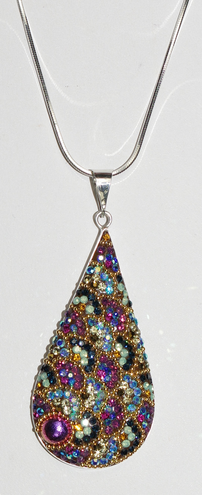 MOSAICO PENDANT PP-8559-K: multi color Austrian crystals in 1.75" solid silver pendant, 18-20 inch adjustable silver chain