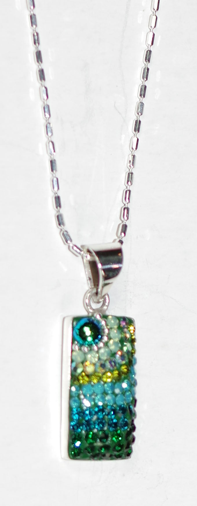 MOSAICO PENDANT PP-8548-E: multi color Austrian crystals in 3/4" solid silver pendant, 18 inch silver chain