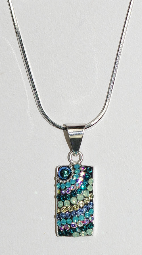 MOSAICO PENDANT PP-8548-I: multi color Austrian crystals in 3/4" solid silver pendant, 18-20 inch adjustable silver chain