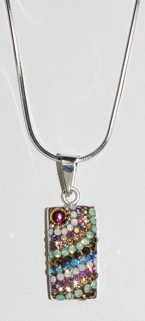 MOSAICO PENDANT PP-8548-J: multi color Austrian crystals in 3/4" solid silver pendant, 18-20 inch adjustable silver chain