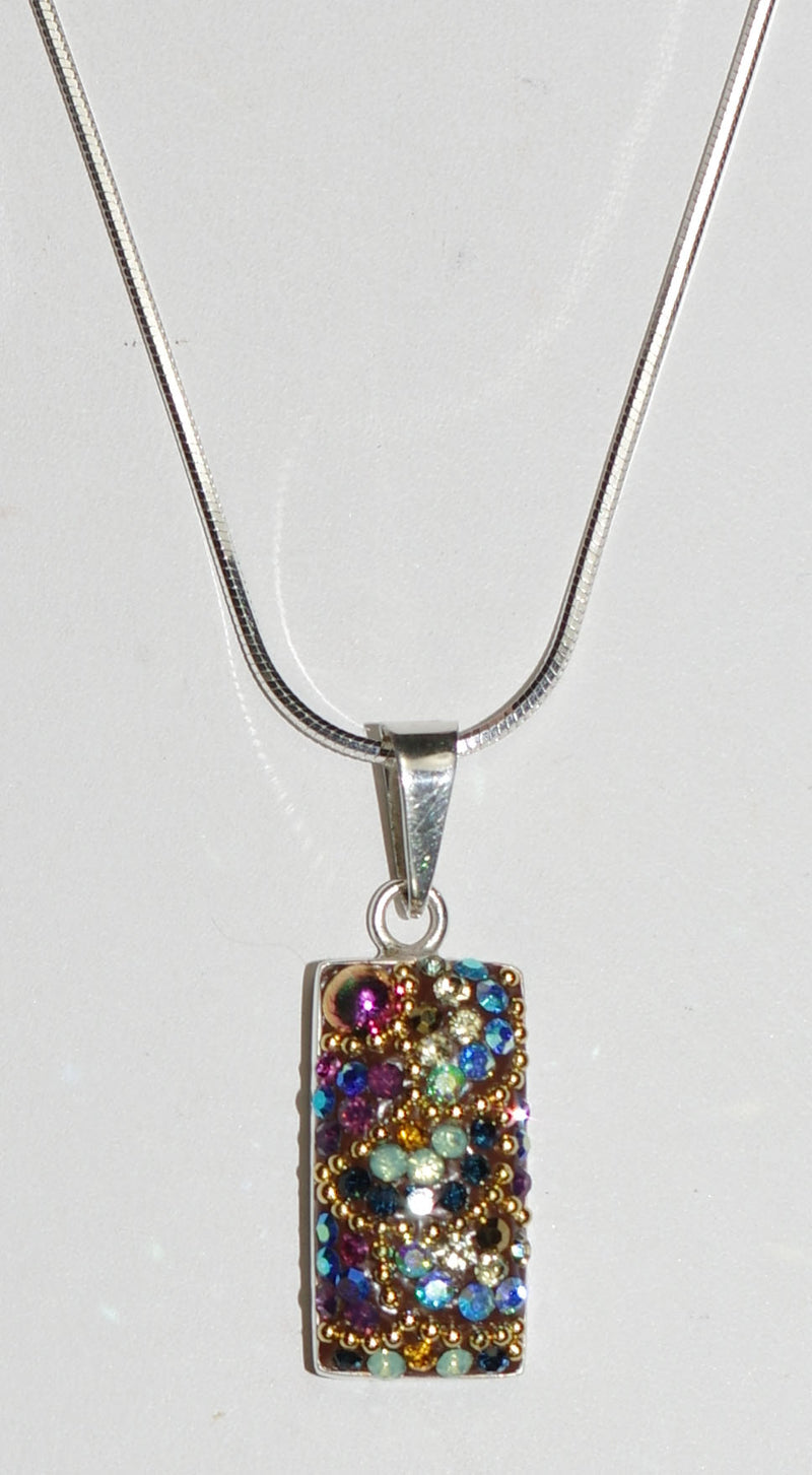 MOSAICO PENDANT PP-8548-K: multi color Austrian crystals in 3/4" solid silver pendant, 18-20 inch adjustable silver chain