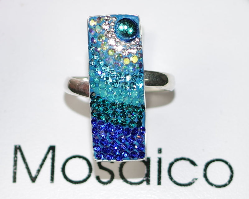MOSAICO RING PR-8606-D: multi color Austrian crystals in 1" solid silver adjustable setting