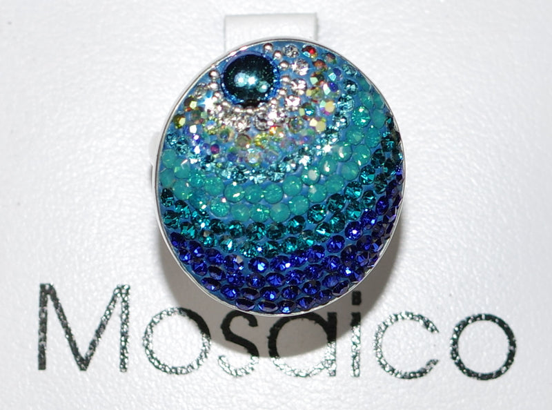 MOSAICO RING PR-8600-D: multi color Austrian crystals in 1" solid silver adjustable setting