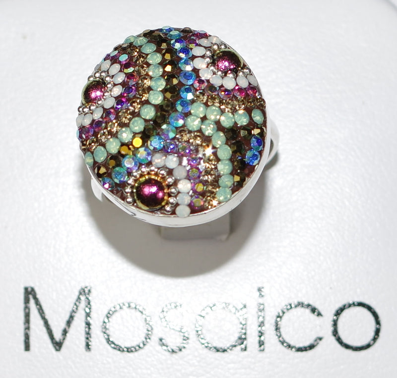 MOSAICO RING PR-8600-J: multi color Austrian crystals in 1" solid silver adjustable setting