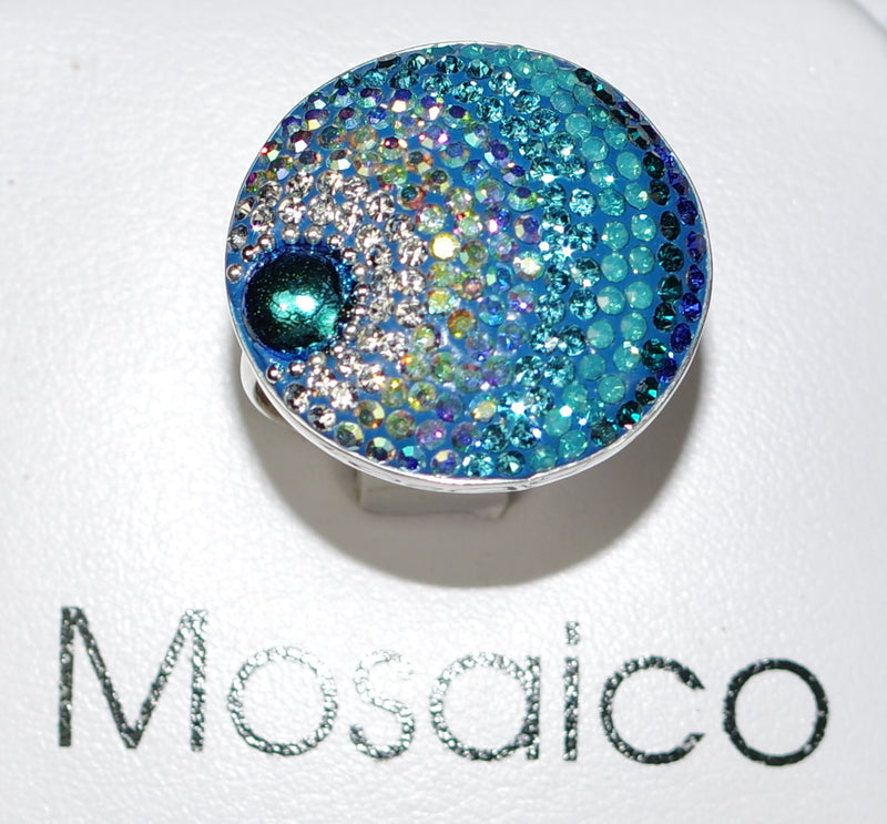 MOSAICO RING PR-8614-D: multi color Austrian crystals in 1.25" solid silver adjustable setting