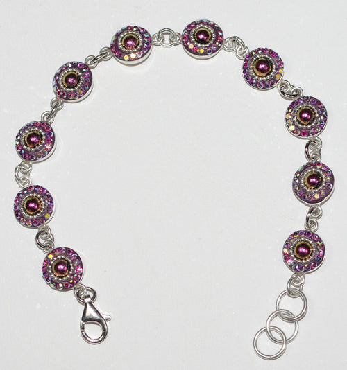 MOSAICO BRACELET PB-8612-B: multi color Austrian crystals in 3/8" round solid silver settings, lobster clasp