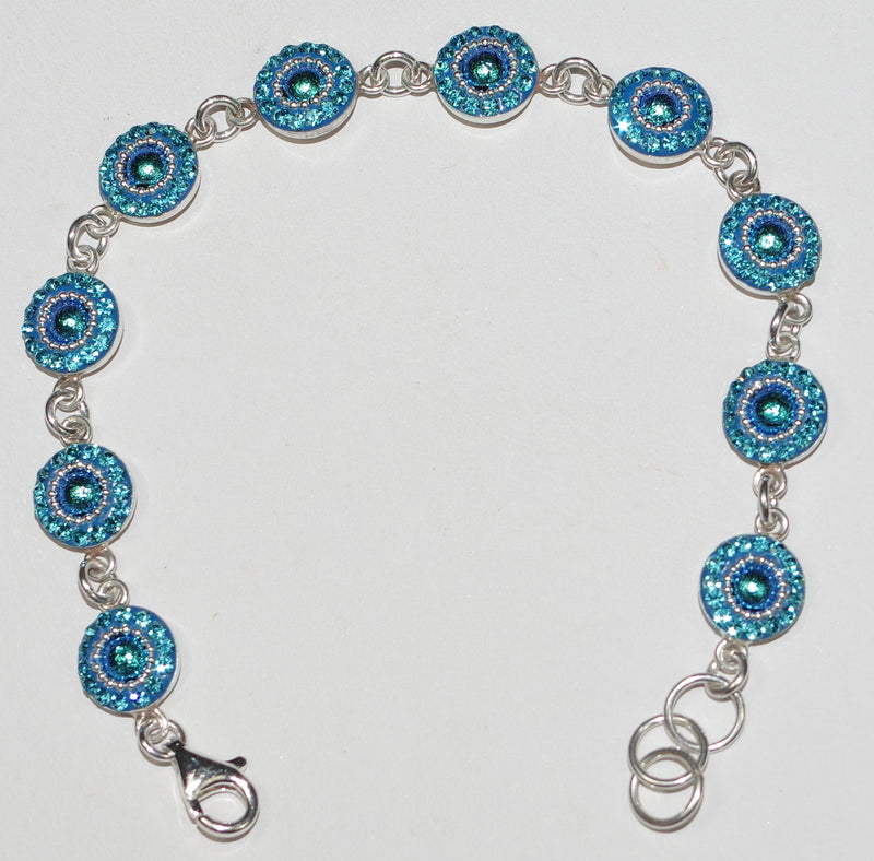 MOSAICO BRACELET PB-8612-C: multi color Austrian crystals in 3/8" round solid silver settings, lobster clasp
