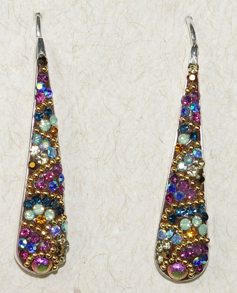 MOSAICO EARRINGS PE-8333-K: multi color Austrians crystals in 1.25" solid silver setting, french wire backs