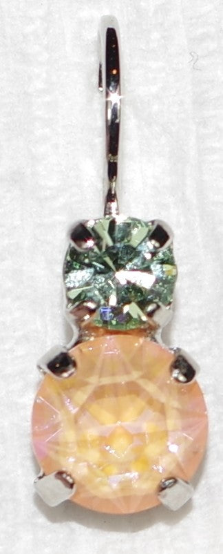 MARIANA EARRINGS MONARCH: orange, green stones in 1/2" rhodium setting, lever back