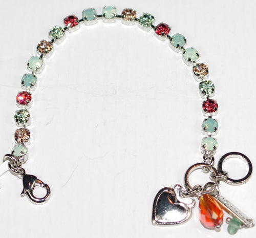 MARIANA BRACELET MONARCH: orange, pacific opal, peach, green 2/8" stones in silver rhodium setting