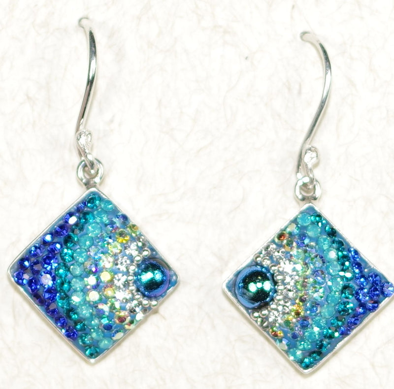 MOSAICO EARRINGS PE-8122-D: multi color Austrians crystals in 1/2" solid silver setting, french wire backs