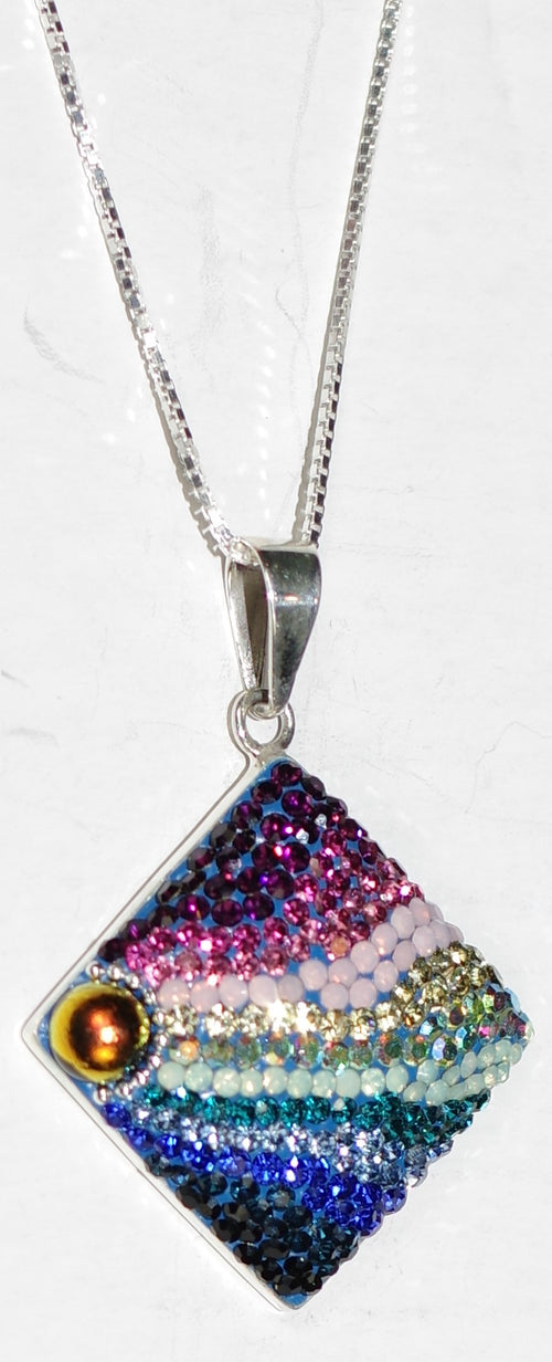 MOSAICO PENDANT JUMBO SQUARE-A: multi color Austrian crystals in 1" solid silver pendant, 18-20 inch adjustable silver chain