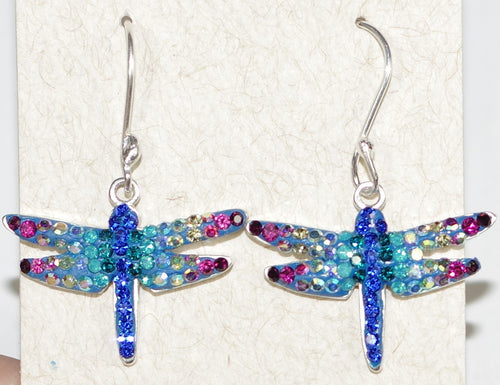 MOSAICO EARRINGS PE-8138-A: multi color Austrians crystals in  3/4" solid silver setting, french wire backs
