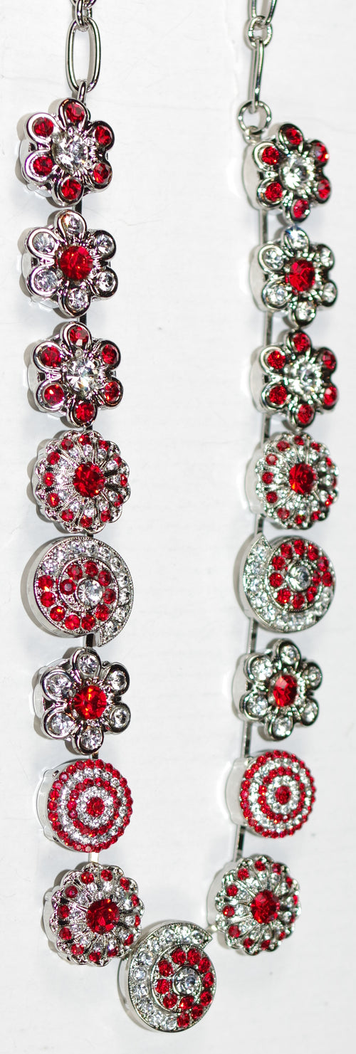 MARIANA NECKLACE RED: clear, red stones in silver rhodium setting, 16" adjustable chain