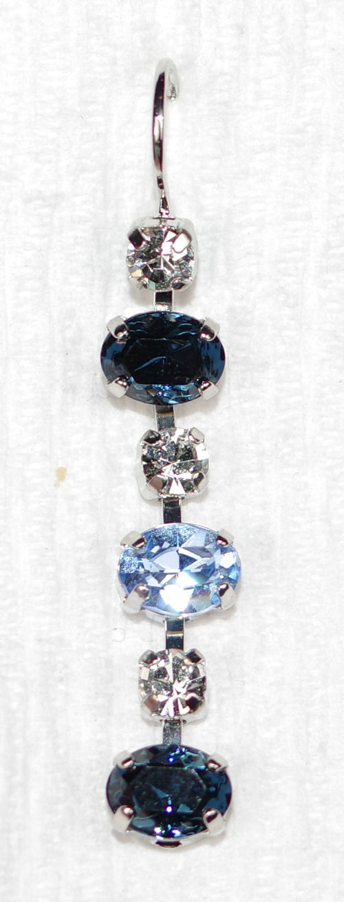 MARIANA EARRINGS NIGHT SKY: blue, clear stones in 1.5" silver rhodium setting, lever back