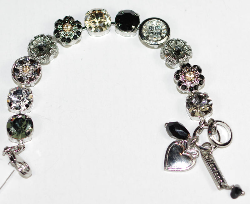 MARIANA BRACELET BLACK ORCHID: amber, black, grey, clear stones in silver rhodium setting