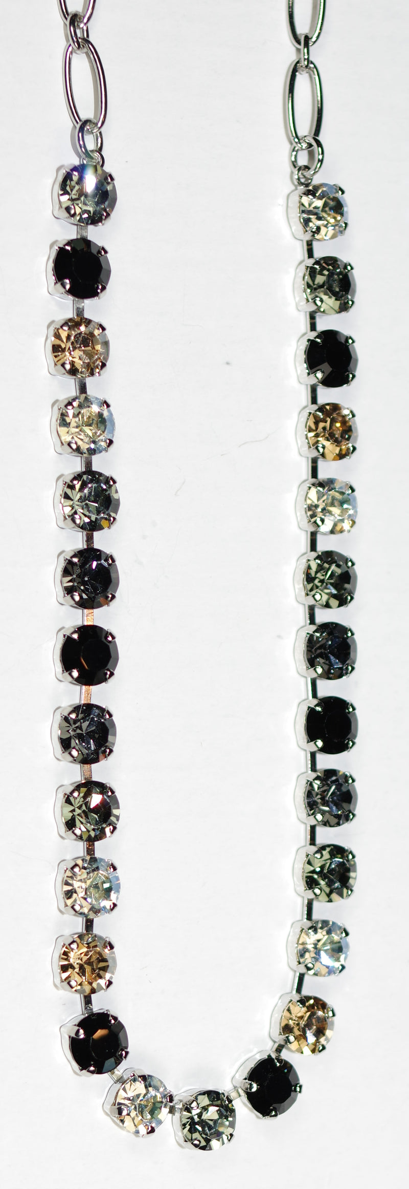 MARIANA NECKLACE BETTE BLACK ORCHID: taupe, black, amber, clear stones in silver rhodium setting, 17" adjustable chain