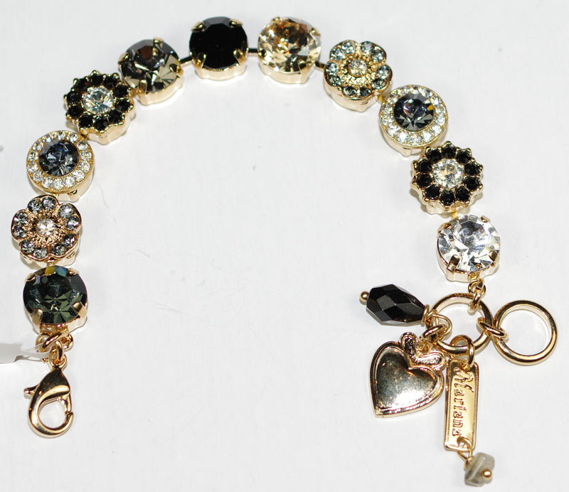 MARIANA BRACELET BLACK ORCHID: amber, black, grey, clear stones in yellow gold setting
