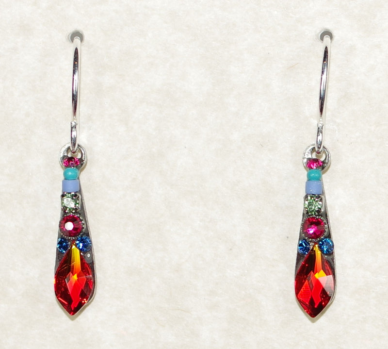 FIREFLY EARRINGS GAZELLE SMALL DROP MC: multi color stones in 5/8" silver setting, wire backs