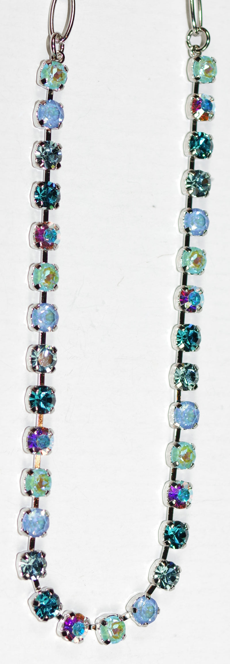 MARIANA NECKLACE TRANQUIL: blue, a/b, sun kissed stones in silver rhodium setting, 18" adjustable chain