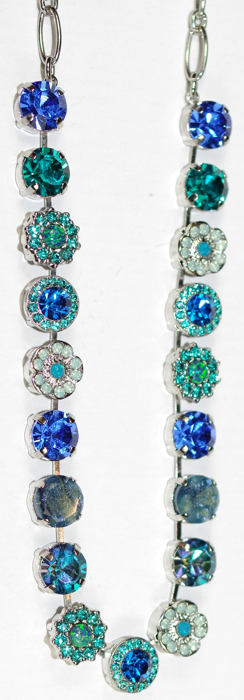 MARIANA NECKLACE SERENITY: blue, teal, pacific opal stones in 18" silver rhodium adjustable chain