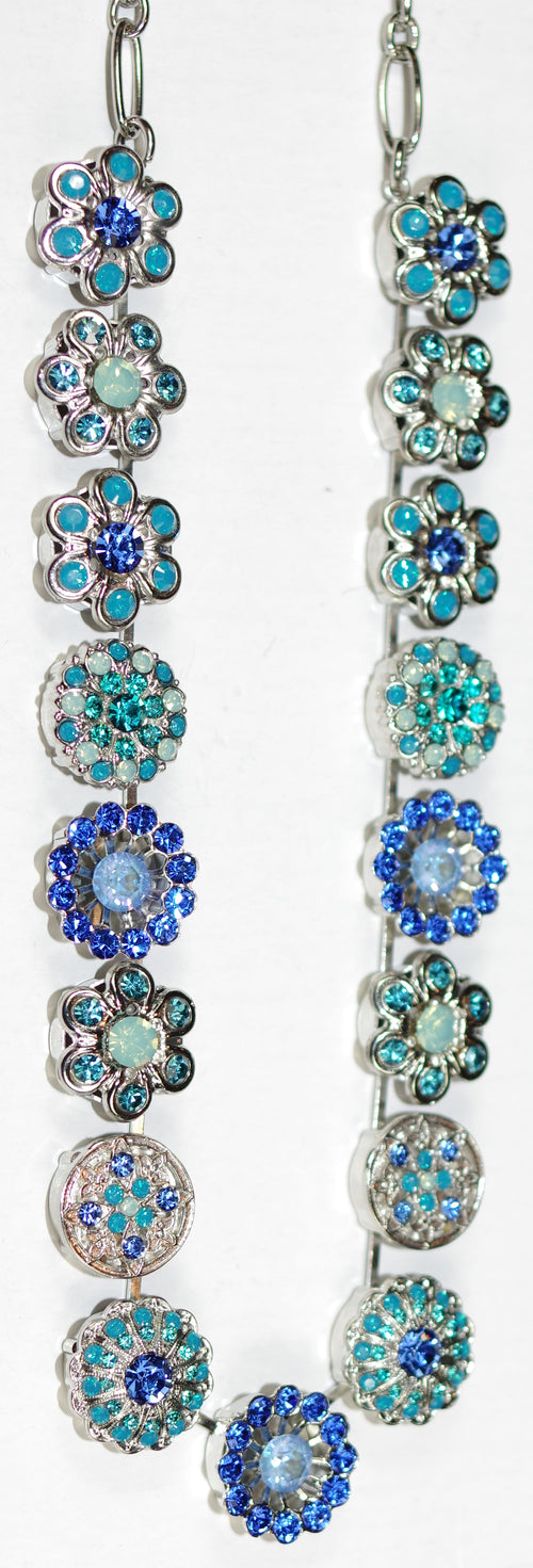 MARIANA NECKLACE SERENITY: blue, teal, pacific opal stones 18" adjustable silver rhodium chain