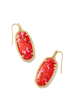 KENDRA SCOTT EARRINGS ELLE DROP GOLD BRONZE VEINED RED & FUCHSIA MAGNESITE