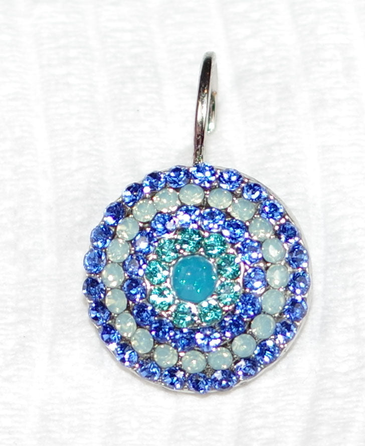 MARIANA EARRINGS SERENITY: blue, teal, pacific opal stones in 5/8" silver rhodium setting, lever back