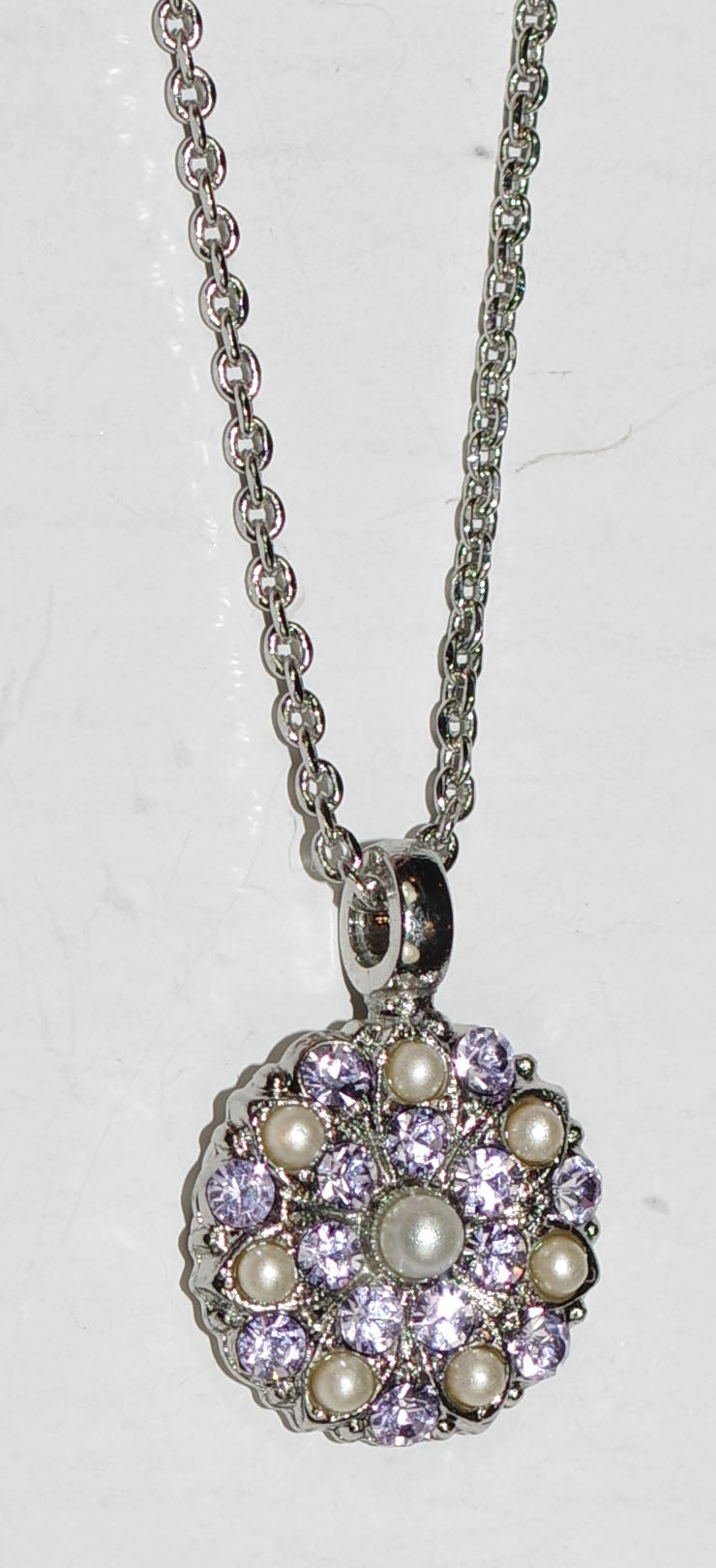 MARIANA ANGEL PENDANT ROMANCE: purple, pearl stones in silver rhodium setting, 18" adjustable chain