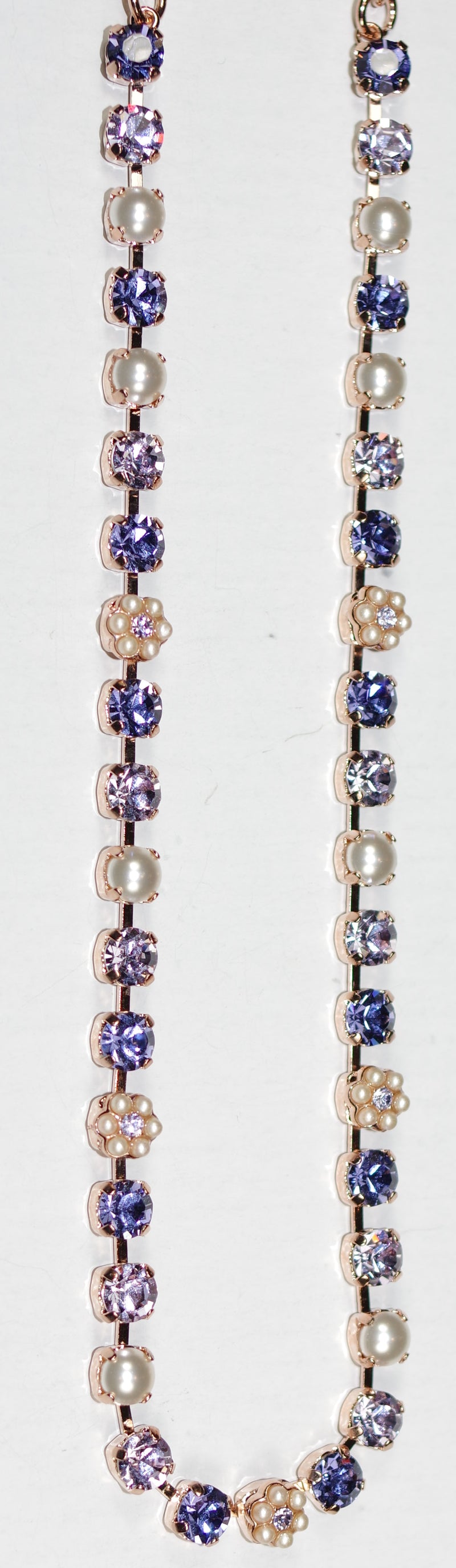 MARIANA NECKLACE ROMANCE: purple, pearl 1/4" stones in rose gold setting, 18" adjustable chain