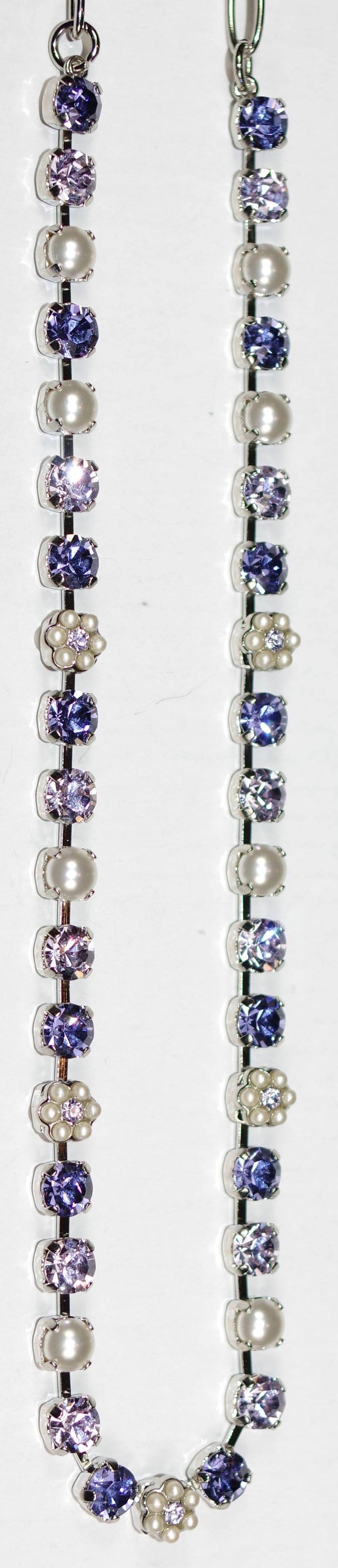MARIANA NECKLACE ROMANCE: purple, pearl 1/4" stones in silver rhodium setting, 18" adjustable chain