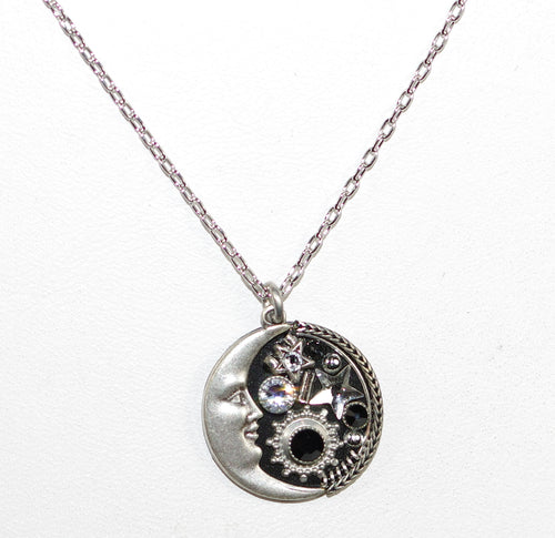 FIREFLY NECKLACE MIDNIGHT MOON B/W: black, clear color stones in 3/4" pendant, silver 18" adjustable chain