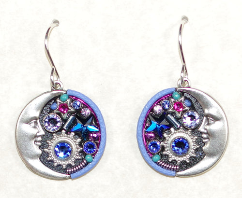 FIREFLY EARRINGS MIDNIGHT MOON SAPPHIRE: multi color stones in 3/4" silver setting, wire backs