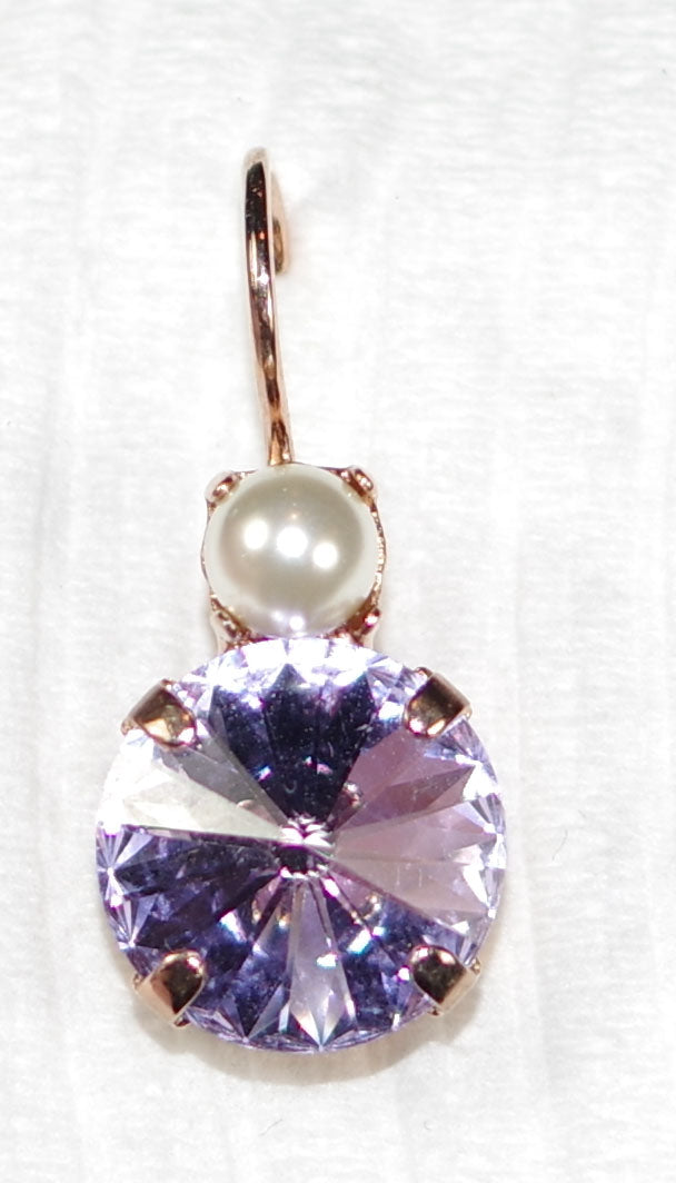 MARIANA EARRINGS ROMANCE: pear purple stones in 3/4" rosegold setting, lever back