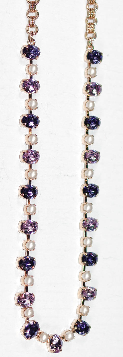 MARIANA NECKLACE ROMANCE: purple, pearl stones in rose gold setting, 18" adjustable chain