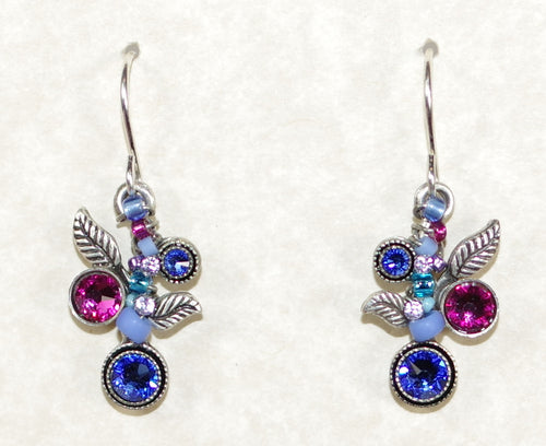 FIREFLY EARRINGS SCALLOP SAPPHIRE: multi color stones in 3/4 " silver setting, wire backs