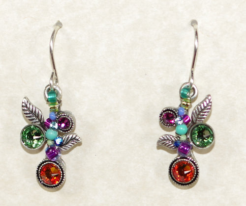 FIREFLY EARRINGS SCALLOP MC: multi color stones in 3/4" silver setting, wire backs