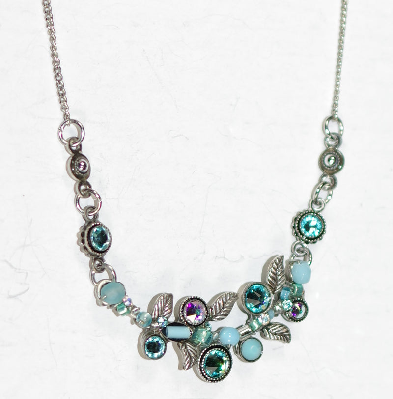 FIREFLY NECKLACE PETITE SCALLOP NECKLACE TURQ: multi color stones in 2", silver 18" adjustable chain