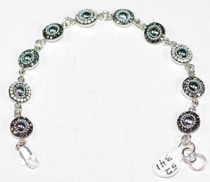 MOSAICO BRACELET PB-8612-H: multi color Austrian crystals in 1/2" round solid silver settings, lobster clasp