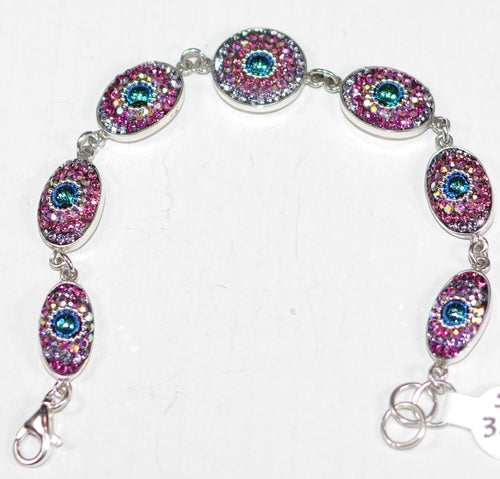 MOSAICO BRACELET PB-8636-B: multi color Austrian crystals in 1/2" round solid silver settings, lobster clasp