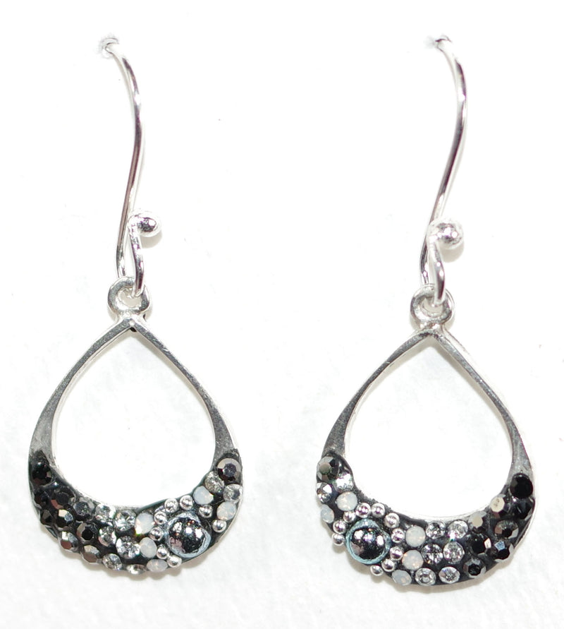 MOSAICO EARRINGS PE-8325-H: multi color Austrians crystals in 3/4" solid silver setting, french wire backs